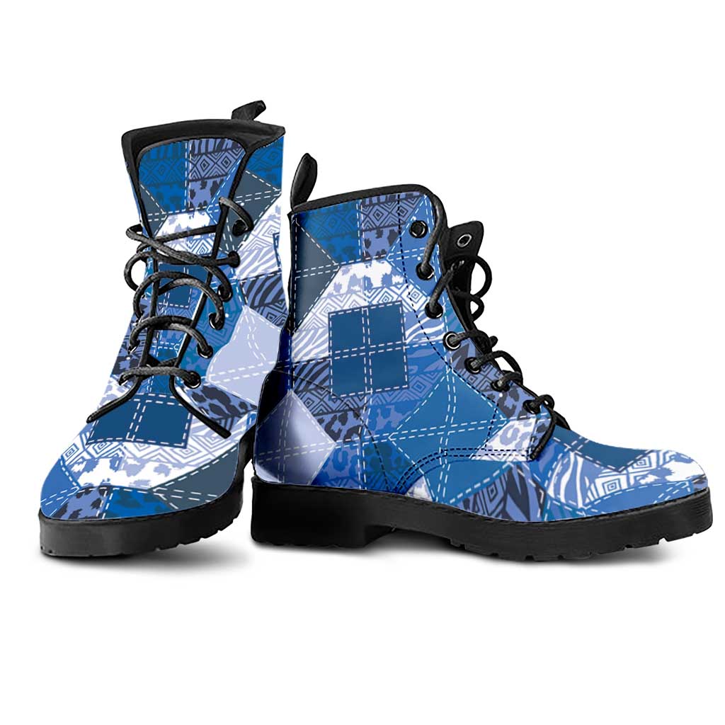African American Quilt Inspired Leather Boots Wild Animal Skin African Blue Tribal Elements