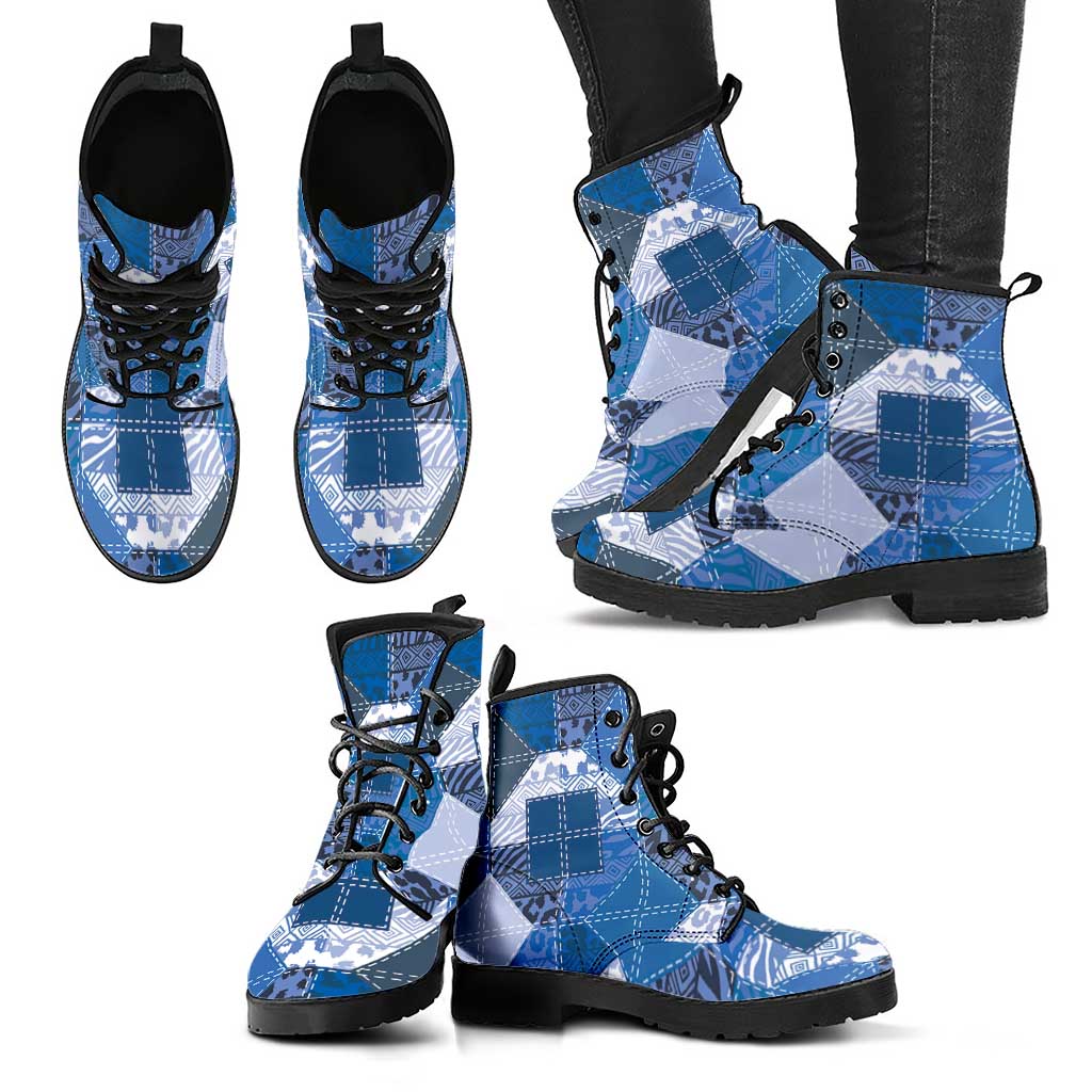 African American Quilt Inspired Leather Boots Wild Animal Skin African Blue Tribal Elements