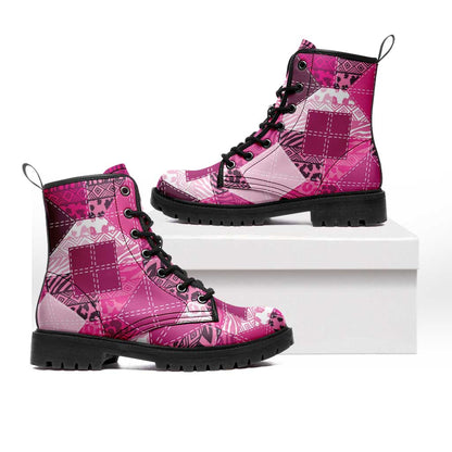 African American Quilt Inspired Leather Boots Wild Animal Skin African Pink Tribal Elements