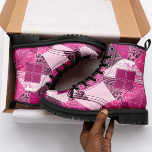 African American Quilt Inspired Leather Boots Wild Animal Skin African Pink Tribal Elements