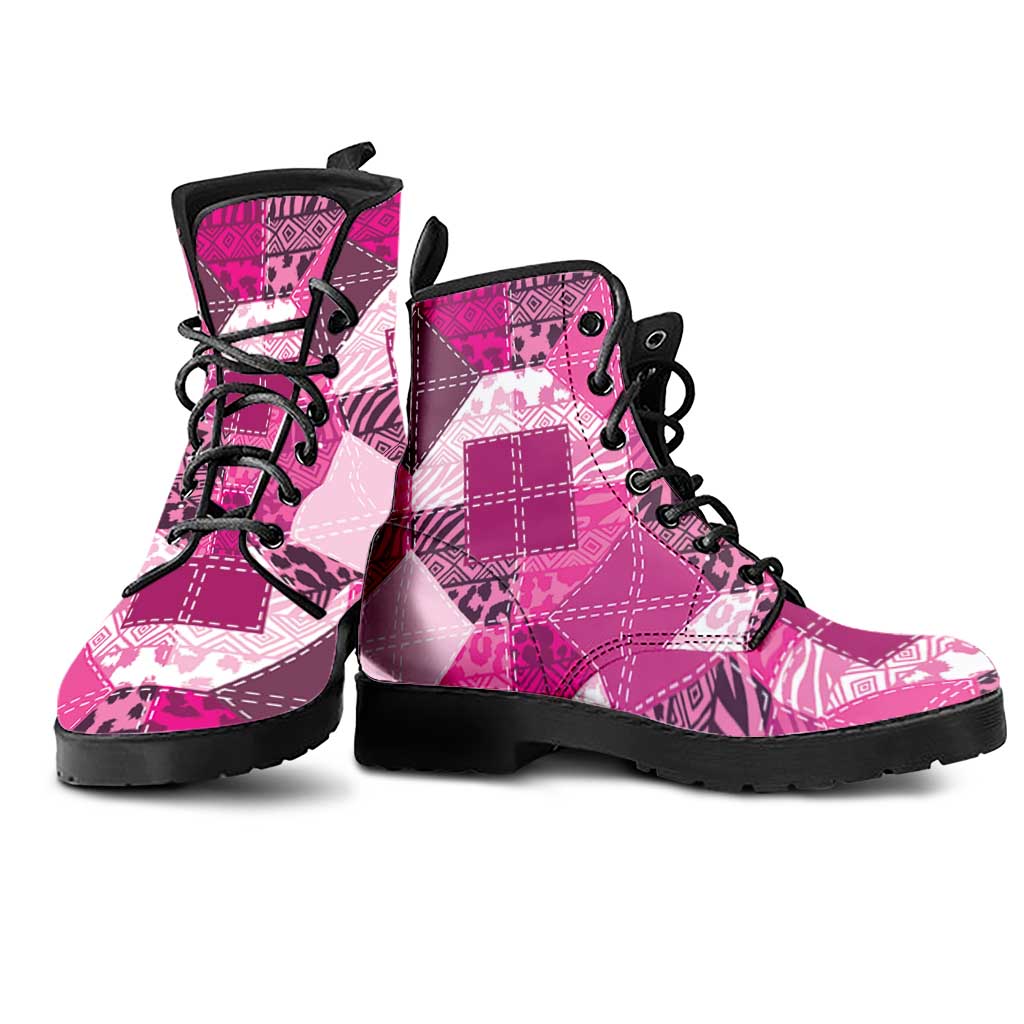 African American Quilt Inspired Leather Boots Wild Animal Skin African Pink Tribal Elements