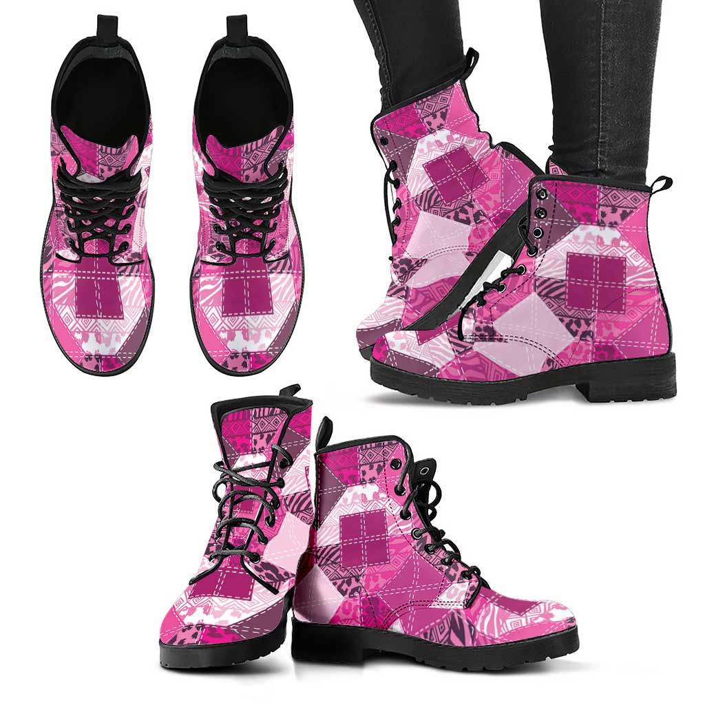 African American Quilt Inspired Leather Boots Wild Animal Skin African Pink Tribal Elements