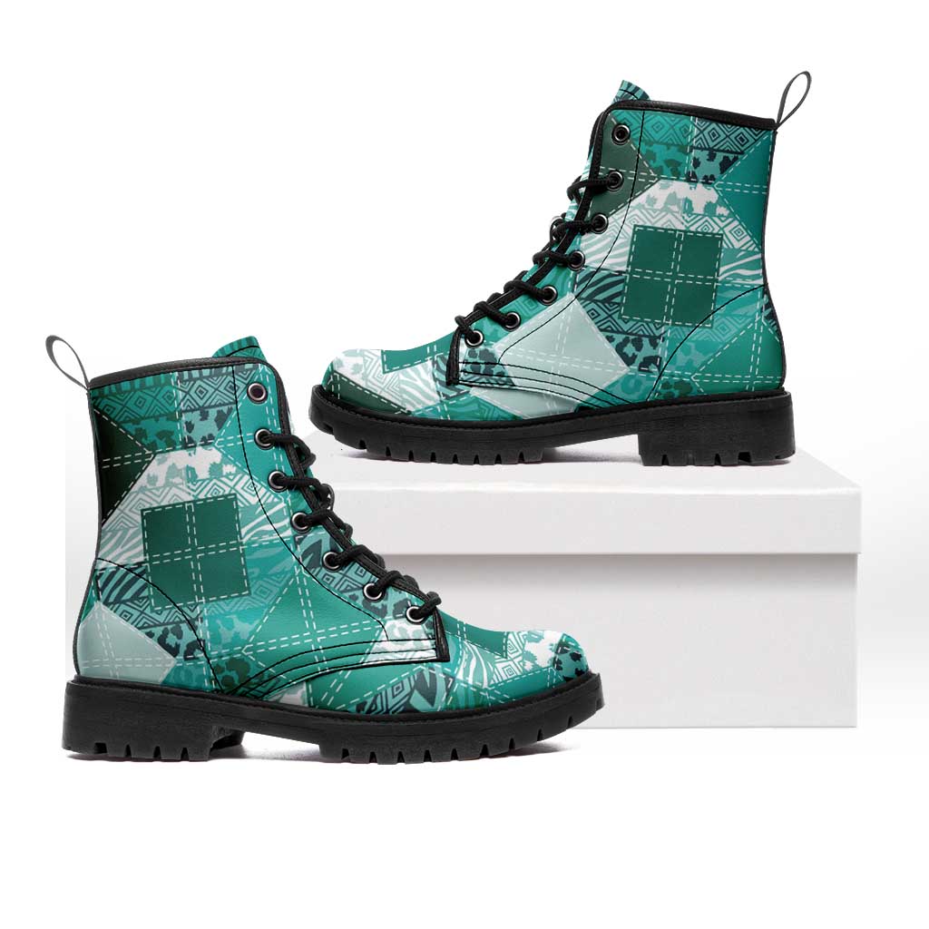 African American Quilt Inspired Leather Boots Wild Animal Skin African Turquoise Tribal Elements