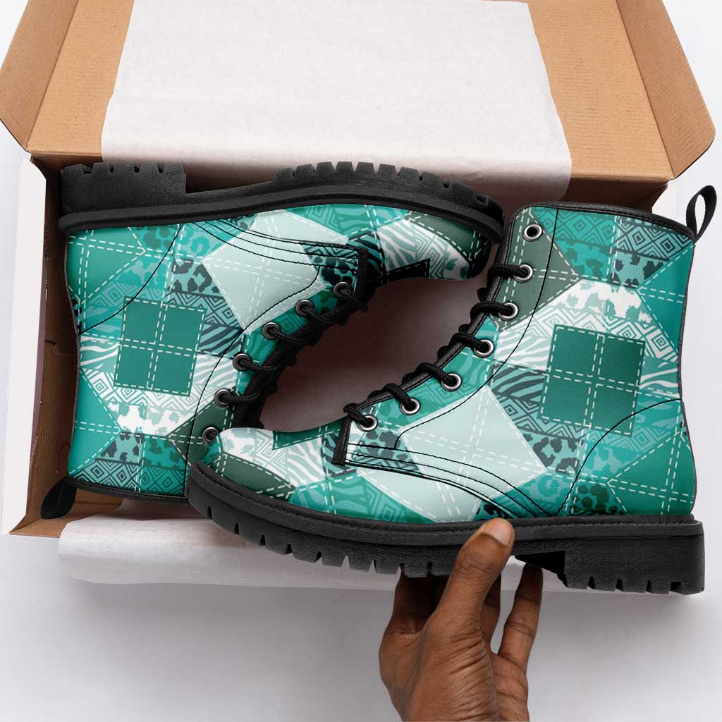 African American Quilt Inspired Leather Boots Wild Animal Skin African Turquoise Tribal Elements