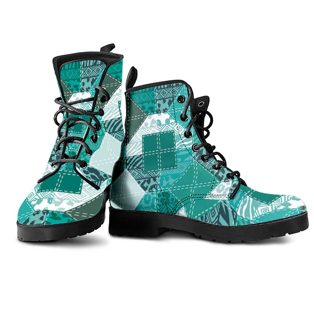 African American Quilt Inspired Leather Boots Wild Animal Skin African Turquoise Tribal Elements