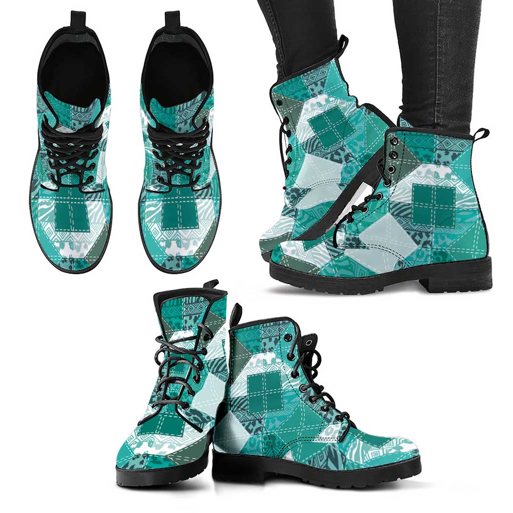 African American Quilt Inspired Leather Boots Wild Animal Skin African Turquoise Tribal Elements