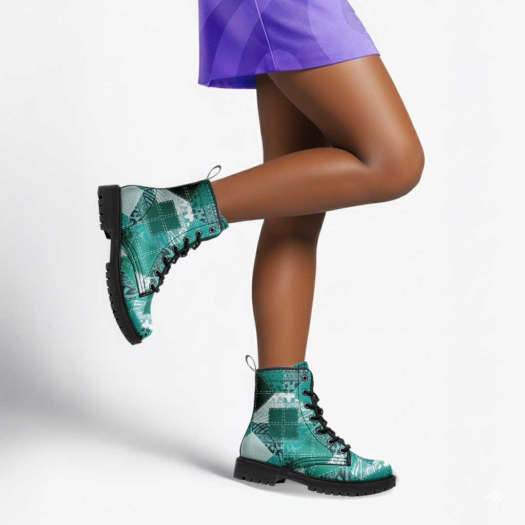 African American Quilt Inspired Leather Boots Wild Animal Skin African Turquoise Tribal Elements