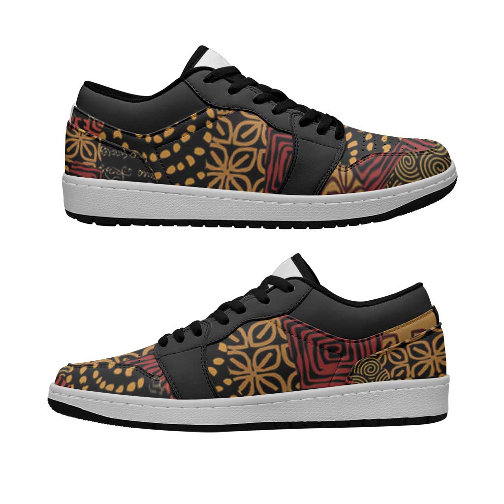 African American Quilt Inspired Low Sneakers Earth Tone African Patchwork Motif