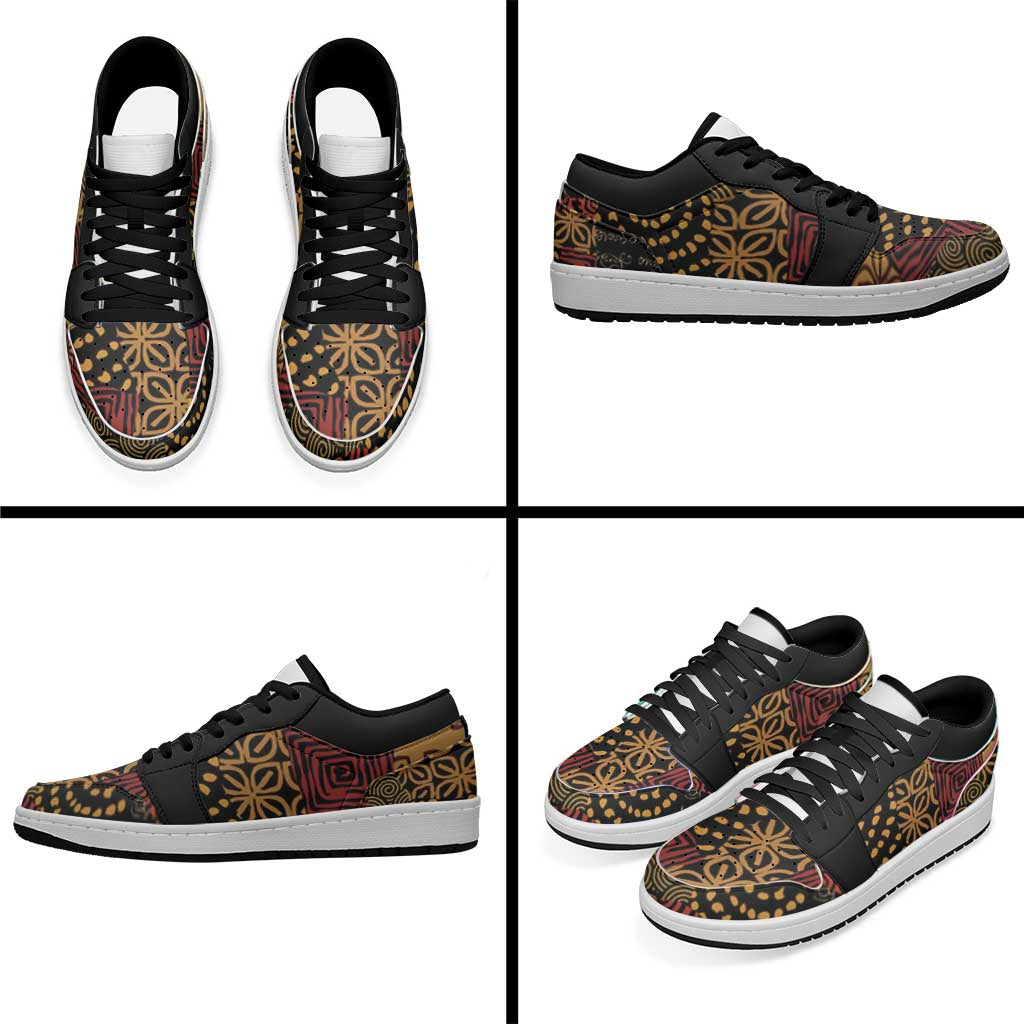 African American Quilt Inspired Low Sneakers Earth Tone African Patchwork Motif