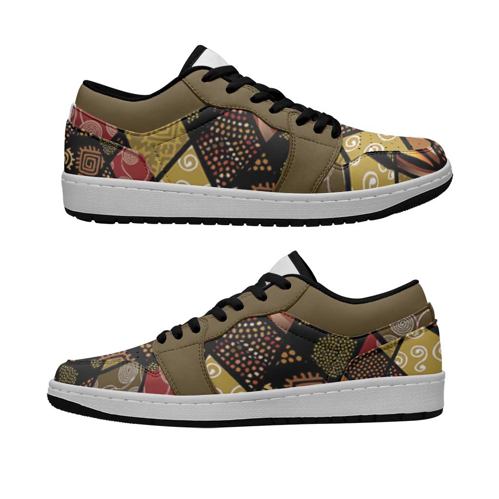 African American Quilt Inspired Low Sneakers Ethnic Bohemian Rhombus Patchwork