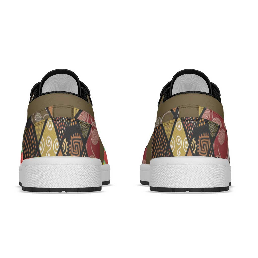 African American Quilt Inspired Low Sneakers Ethnic Bohemian Rhombus Patchwork
