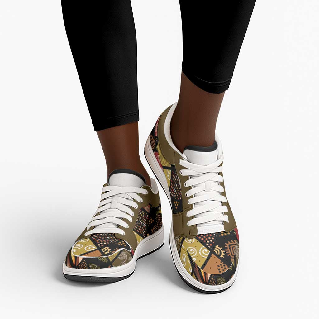 African American Quilt Inspired Low Sneakers Ethnic Bohemian Rhombus Patchwork