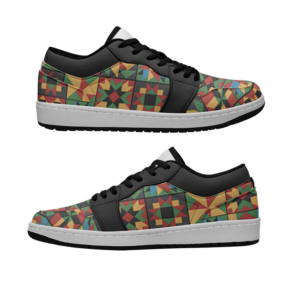 African American Quilt Inspired Low Sneakers Freedom Quilt Symbolic Patchwork