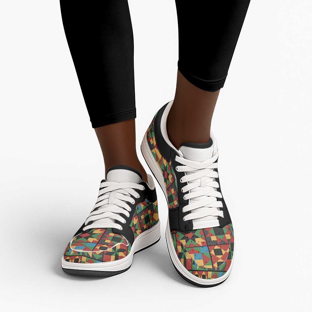 African American Quilt Inspired Low Sneakers Freedom Quilt Symbolic Patchwork