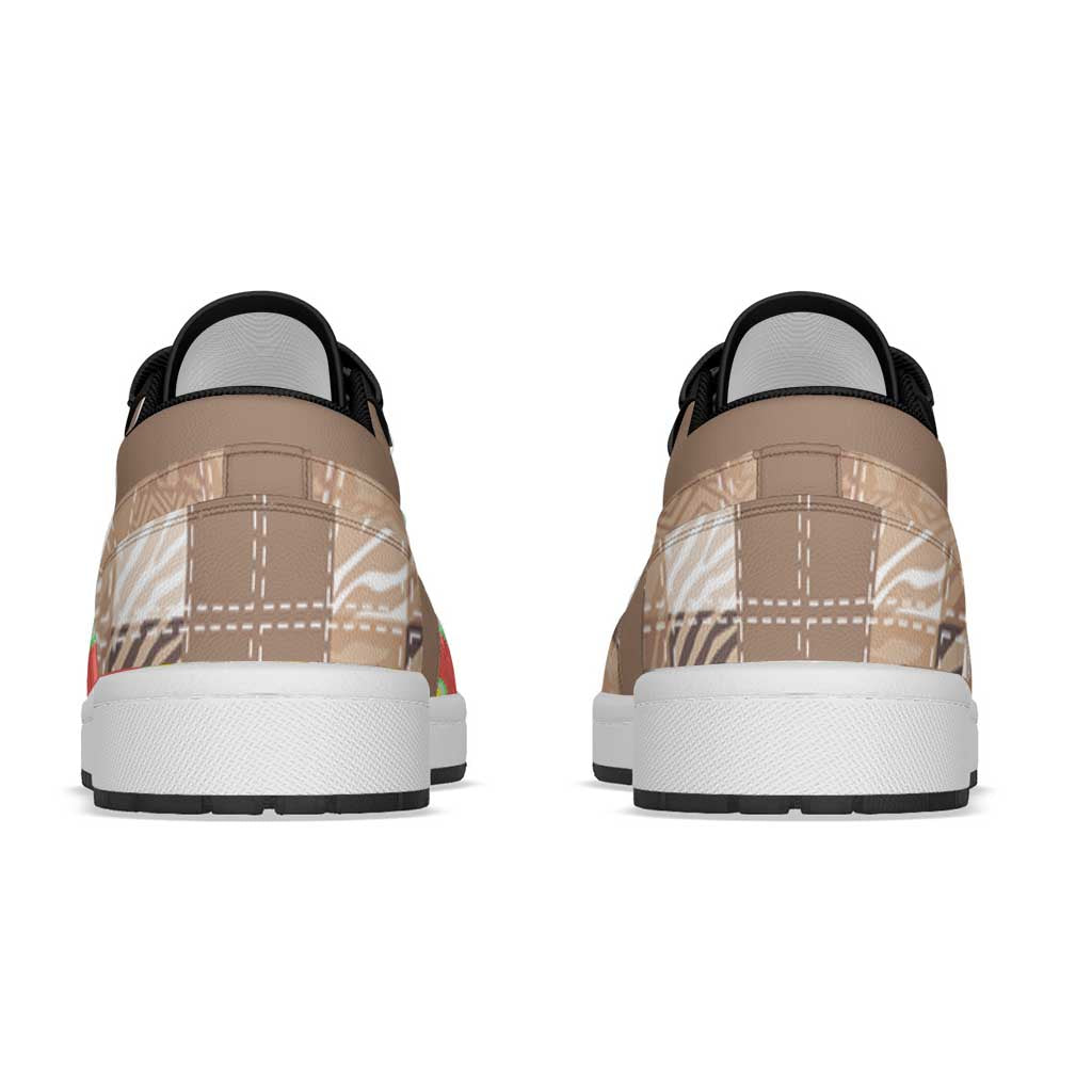 African American Quilt Inspired Low Sneakers Wild Animal Skin African Beige Tribal Elements