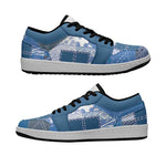 African American Quilt Inspired Low Sneakers Wild Animal Skin African Blue Tribal Elements