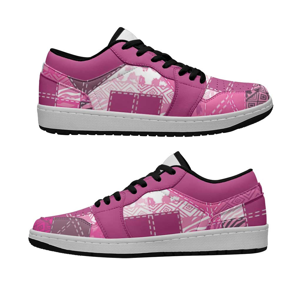 African American Quilt Inspired Low Sneakers Wild Animal Skin African Pink Tribal Elements