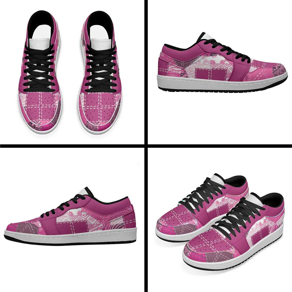 African American Quilt Inspired Low Sneakers Wild Animal Skin African Pink Tribal Elements