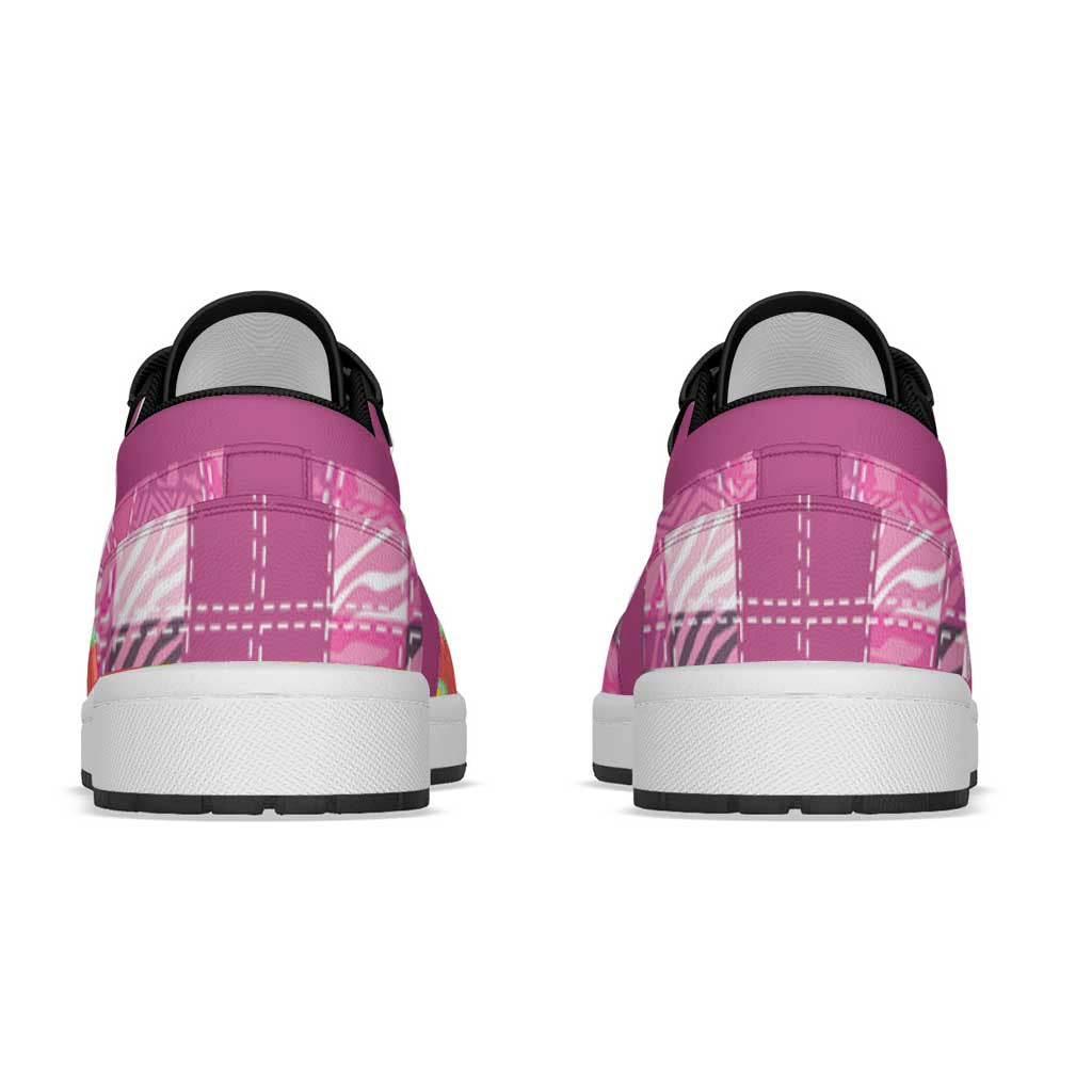 African American Quilt Inspired Low Sneakers Wild Animal Skin African Pink Tribal Elements