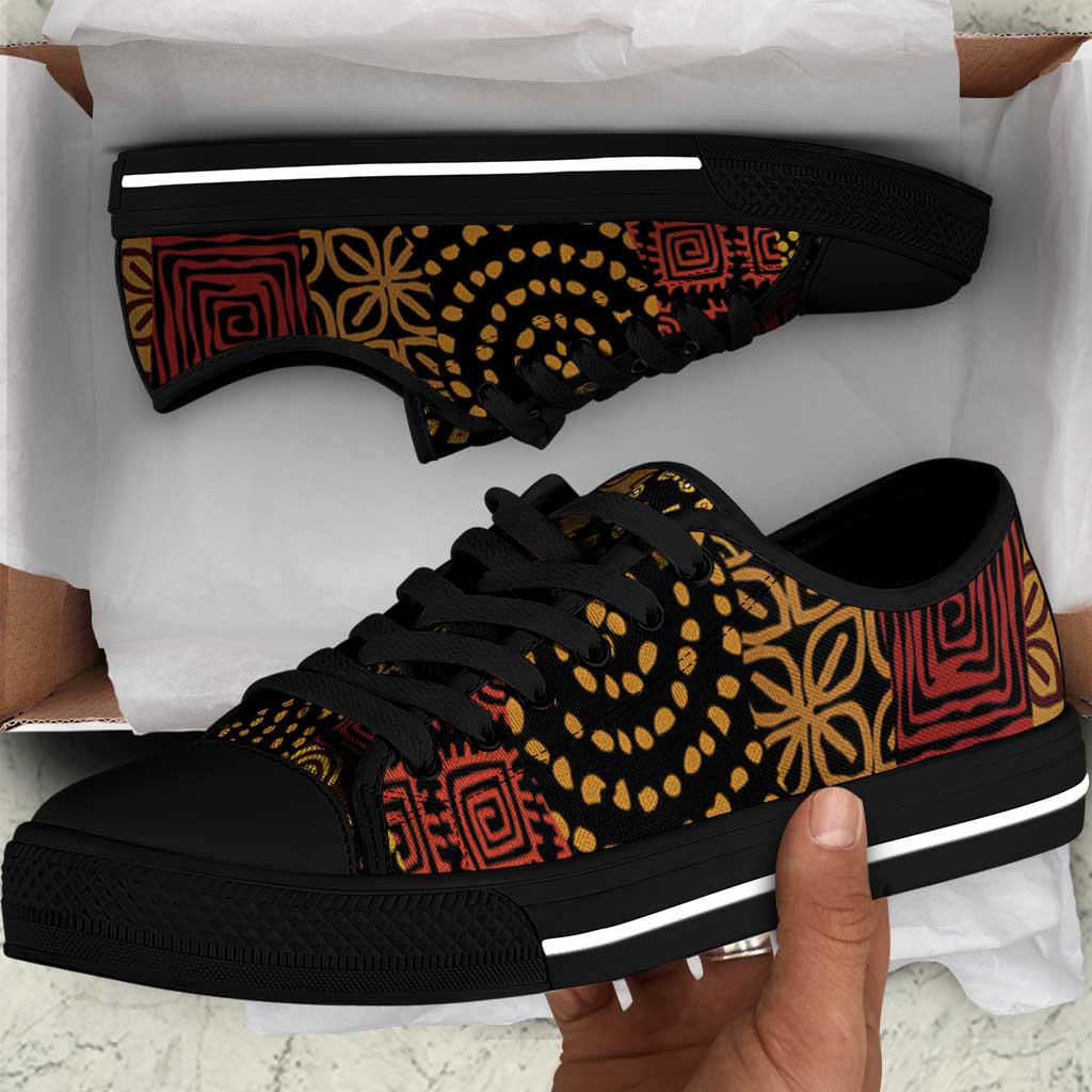 African American Quilt Inspired Low Top Shoes Earth Tone African Patchwork Motif