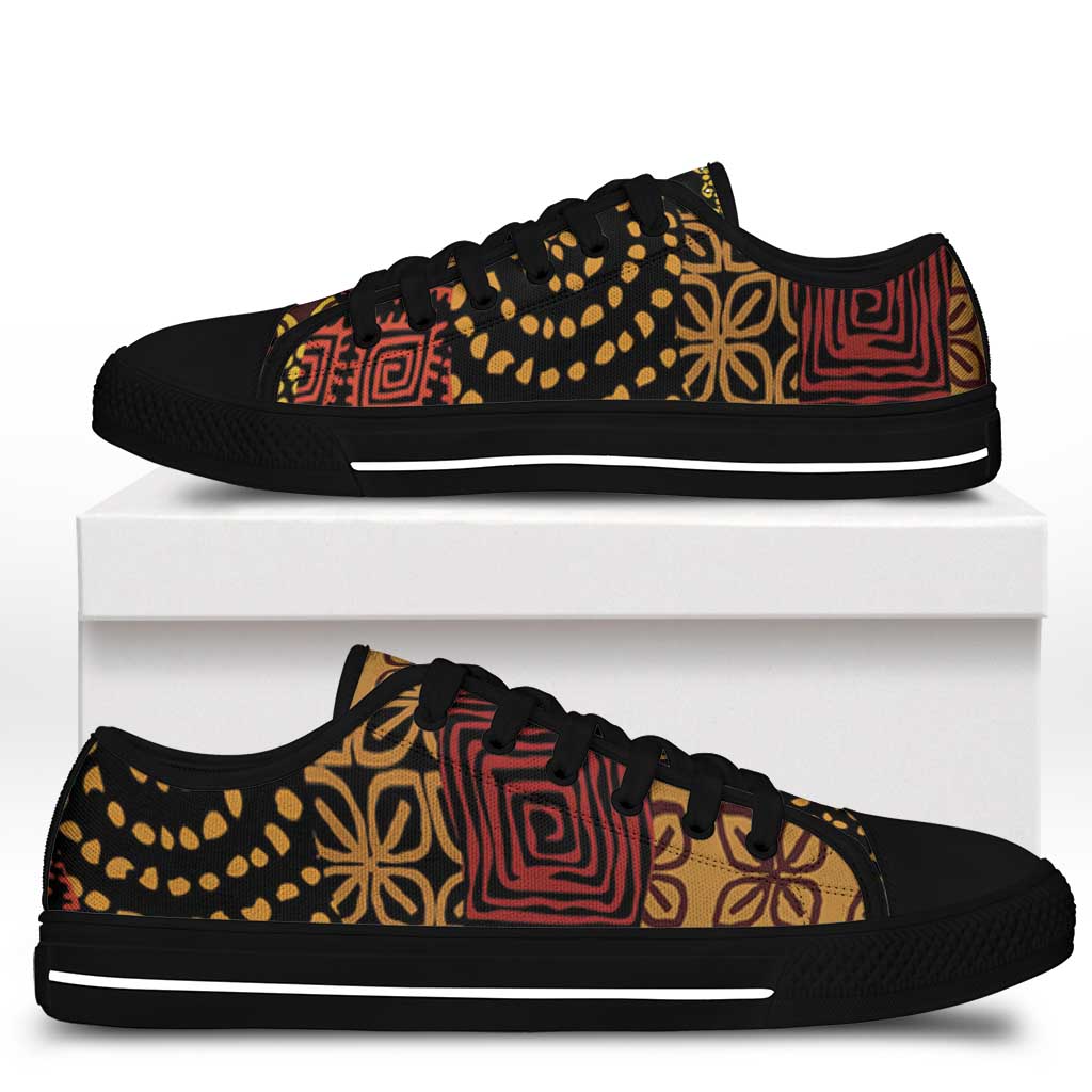 African American Quilt Inspired Low Top Shoes Earth Tone African Patchwork Motif