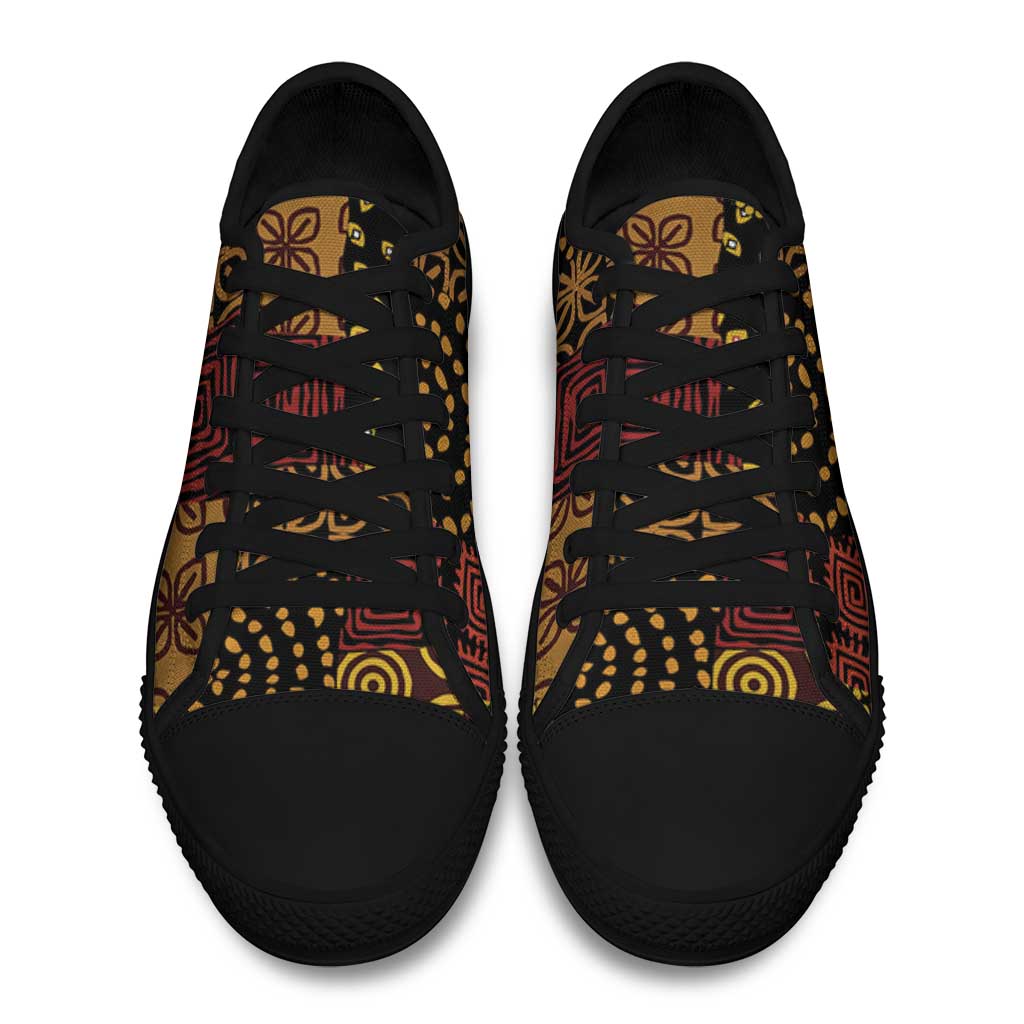 African American Quilt Inspired Low Top Shoes Earth Tone African Patchwork Motif