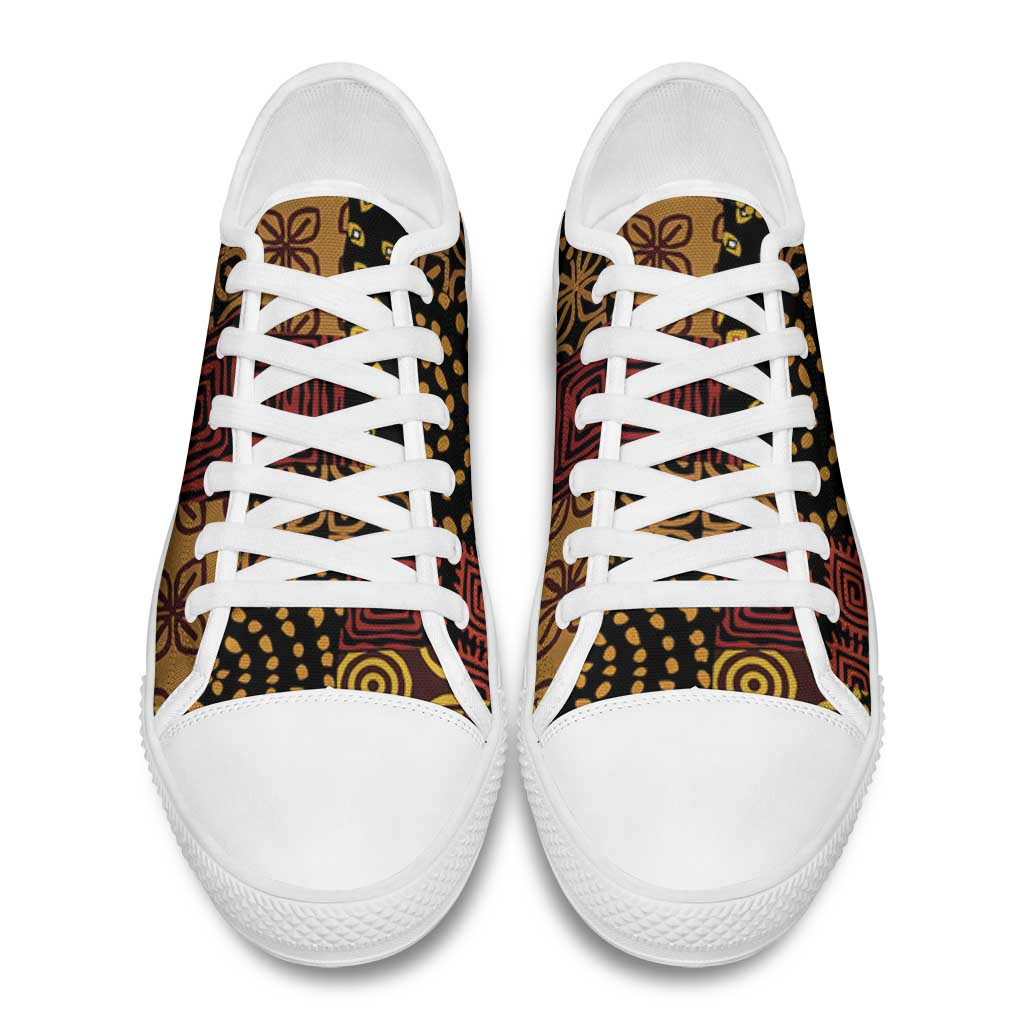African American Quilt Inspired Low Top Shoes Earth Tone African Patchwork Motif