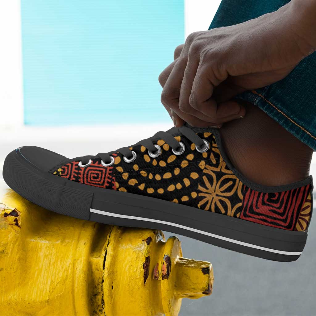African American Quilt Inspired Low Top Shoes Earth Tone African Patchwork Motif