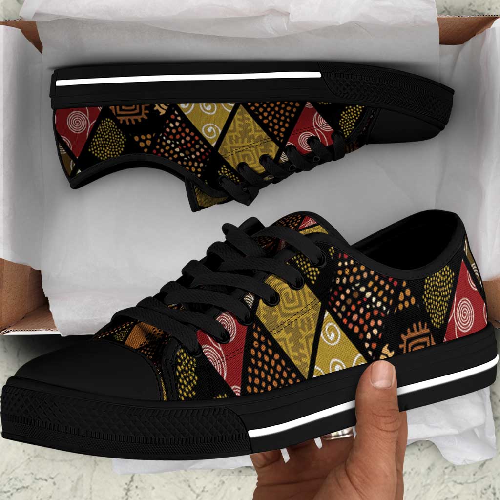 African American Quilt Inspired Low Top Shoes Ethnic Bohemian Rhombus Patchwork