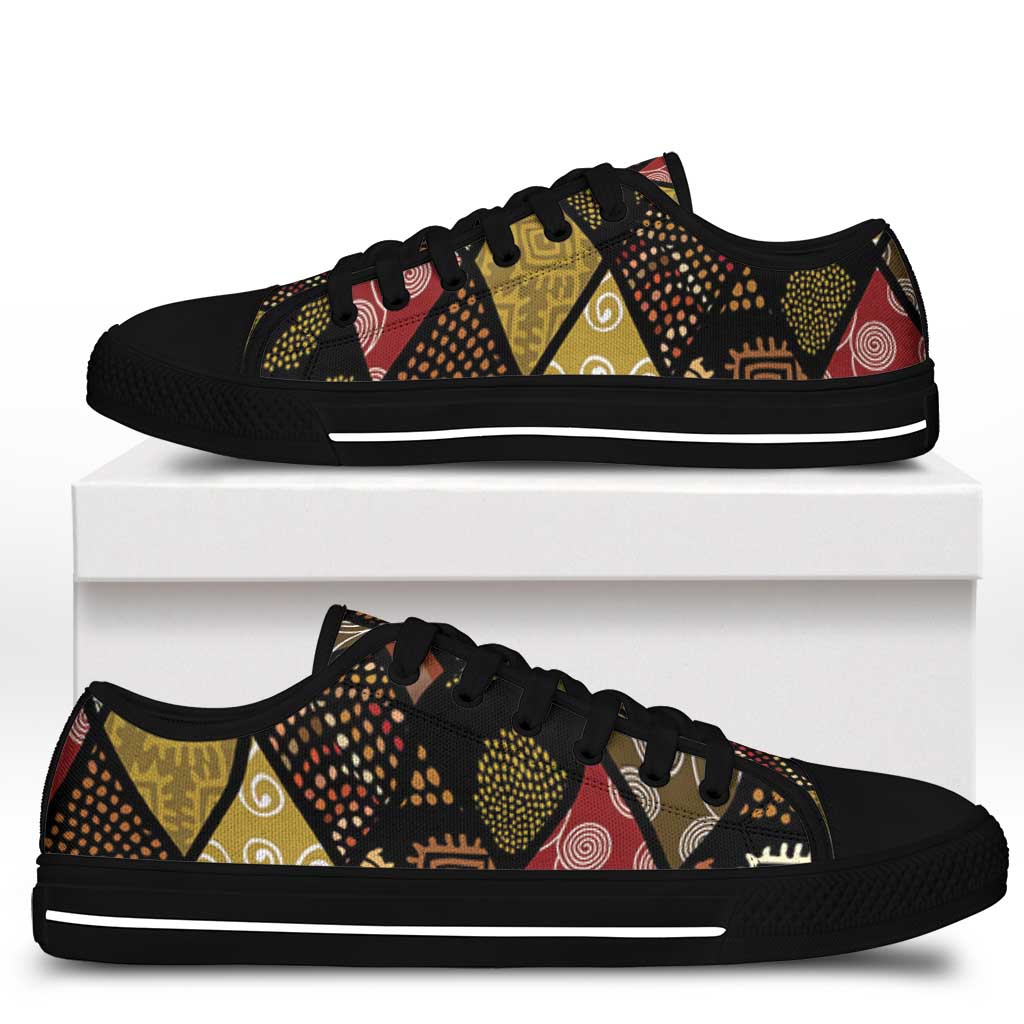 African American Quilt Inspired Low Top Shoes Ethnic Bohemian Rhombus Patchwork
