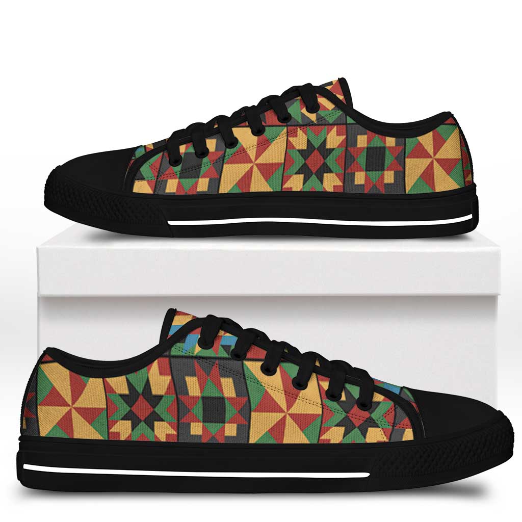 African American Quilt Inspired Low Top Shoes Freedom Quilt Symbolic Patchwork