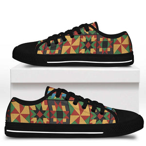 African American Quilt Inspired Low Top Shoes Freedom Quilt Symbolic Patchwork