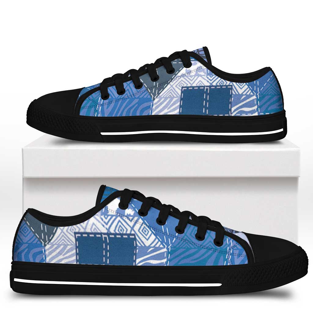 African American Quilt Inspired Low Top Shoes Wild Animal Skin African Blue Tribal Elements