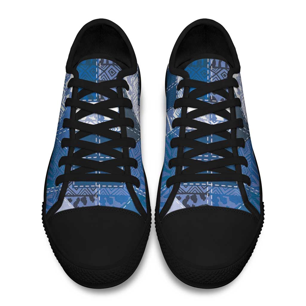 African American Quilt Inspired Low Top Shoes Wild Animal Skin African Blue Tribal Elements