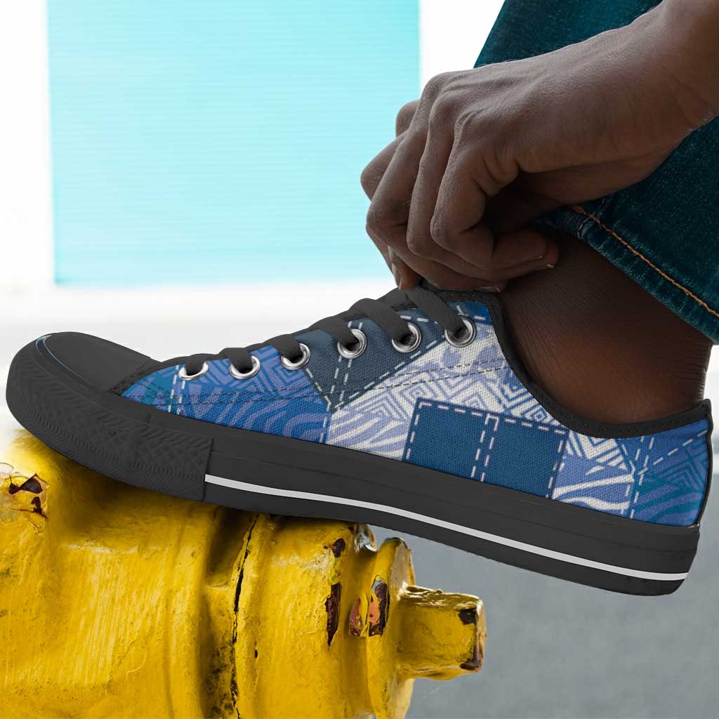 African American Quilt Inspired Low Top Shoes Wild Animal Skin African Blue Tribal Elements