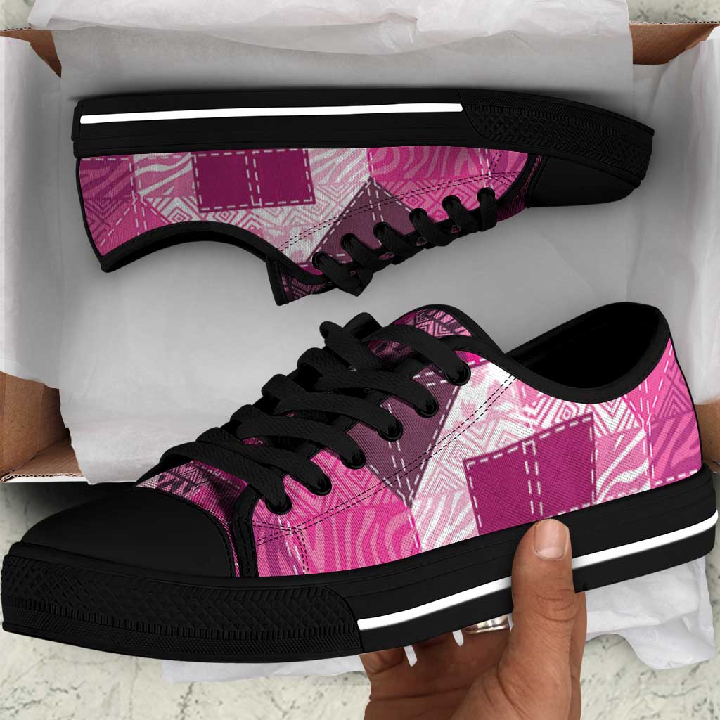 African American Quilt Inspired Low Top Shoes Wild Animal Skin African Pink Tribal Elements