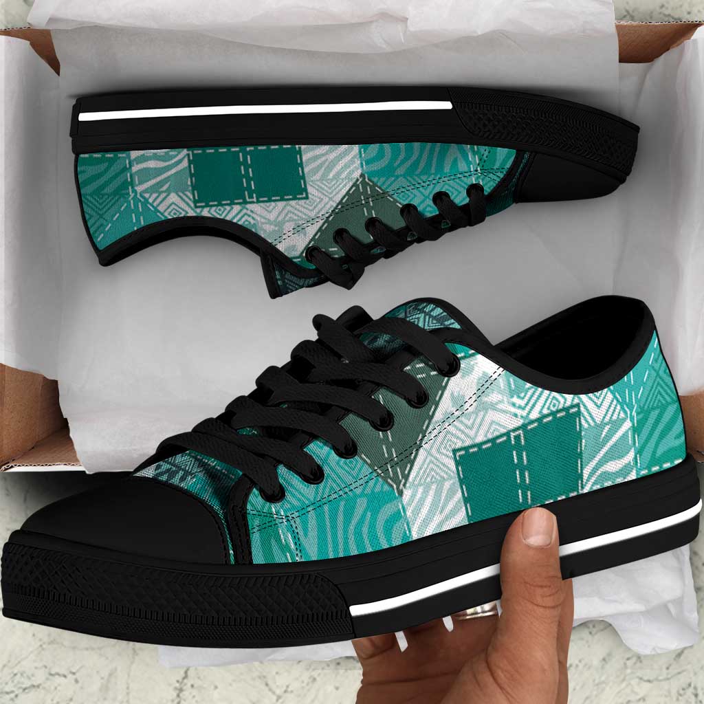 African American Quilt Inspired Low Top Shoes Wild Animal Skin African Turquoise Tribal Elements