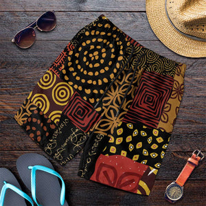 African American Quilt Inspired Shorts for Men Earth Tone African Patchwork Motif