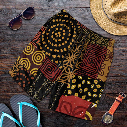 African American Quilt Inspired Shorts for Men Earth Tone African Patchwork Motif