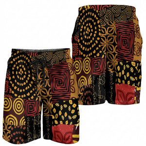 African American Quilt Inspired Shorts for Men Earth Tone African Patchwork Motif