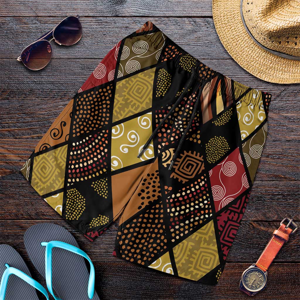 African American Quilt Inspired Shorts for Men Ethnic Bohemian Rhombus Patchwork