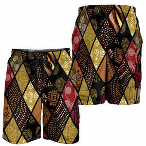 African American Quilt Inspired Shorts for Men Ethnic Bohemian Rhombus Patchwork
