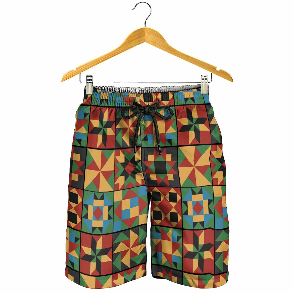 African American Quilt Inspired Shorts for Men Freedom Quilt Symbolic Patchwork