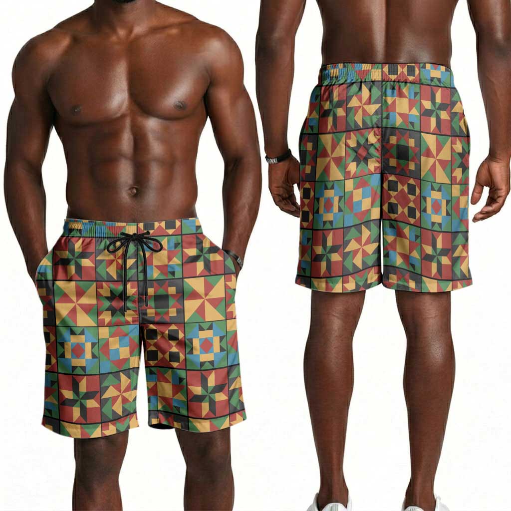 African American Quilt Inspired Shorts for Men Freedom Quilt Symbolic Patchwork