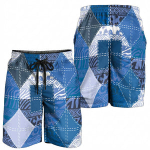 African American Quilt Inspired Shorts for Men Wild Animal Skin African Blue Tribal Elements