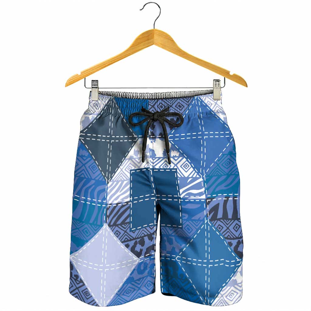 African American Quilt Inspired Shorts for Men Wild Animal Skin African Blue Tribal Elements