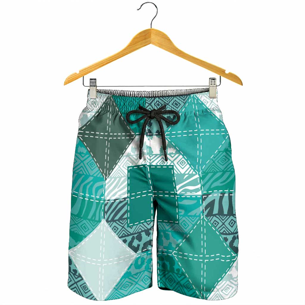 African American Quilt Inspired Shorts for Men Wild Animal Skin African Turquoise Tribal Elements
