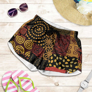 African American Quilt Inspired Shorts for Women Earth Tone African Patchwork Motif