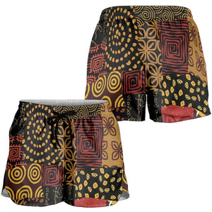 African American Quilt Inspired Shorts for Women Earth Tone African Patchwork Motif