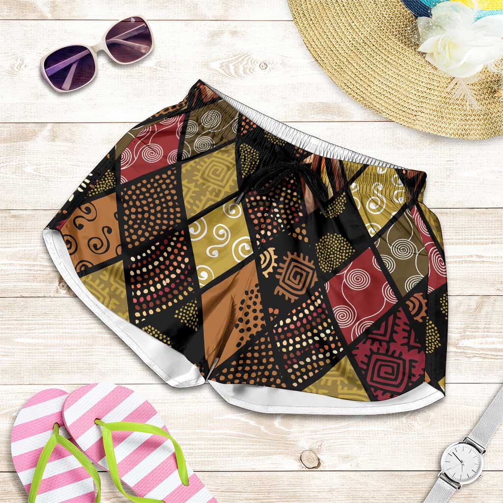 African American Quilt Inspired Shorts for Women Ethnic Bohemian Rhombus Patchwork